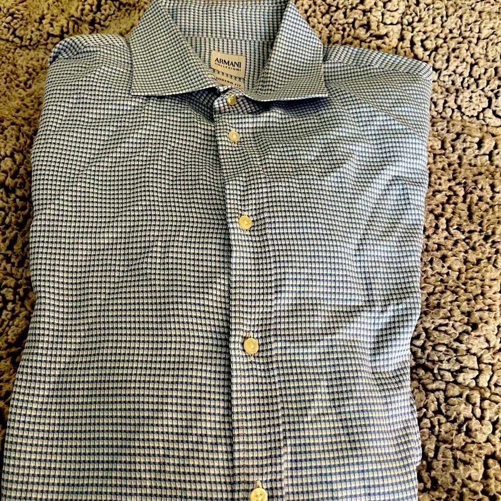 Armani Collezioni Men's Blue Checkered Shirt size large